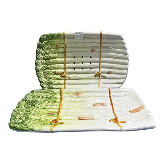 1980s Majolica Asparags Serving Plates, Set of 2 For Sale