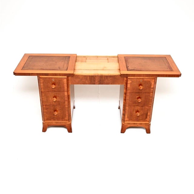 Art Deco Figured Walnut Leather Top Desk, 1930 For Sale - Image 4 of 11