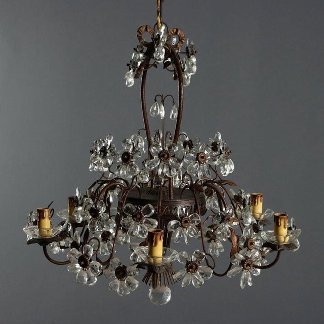 Early 20th Century Copper Metal and Glass Six-Light Chandelier, Italy For Sale - Image 3 of 9
