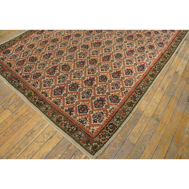 Late 19th Century 1880s Ivory Floral Trellis Antique Perisan Farahan Rug 4'2" X 6'2" Handknotted Wool Carpet For Sale - Image 5 of 5