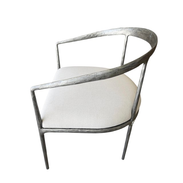 2020s 2025 Rh Chair Thaddeus Curved Forged Pewter Fabric Seat Side Restoration Hardware Barrelback Slope Arm For Sale - Image 5 of 10