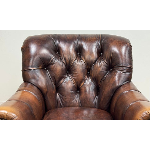 Brown Vintage Bernhardt Tufted Leather Writers Chair With Ottoman For Sale - Image 8 of 18