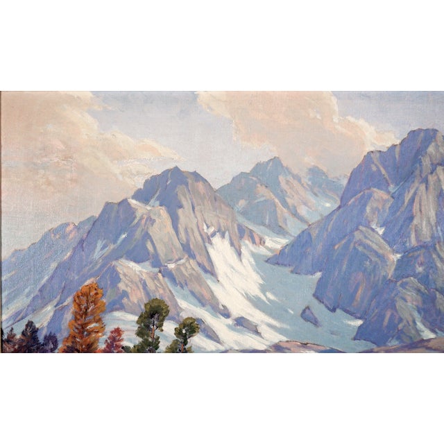 Impressionist Mid Century Original Oil Painting of High Sierras Mountains and Lake by Joseph Frey For Sale - Image 3 of 6