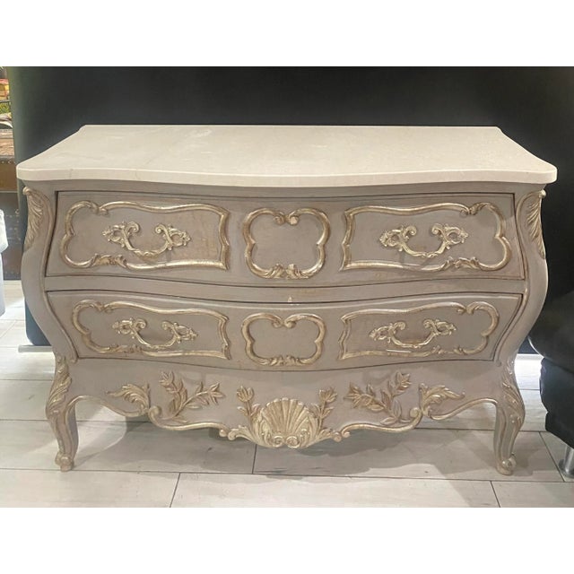Italian Hand-Carved Louis XV Style Shaped Chest With White Italian Marble Top Sign. For Sale - Image 10 of 10