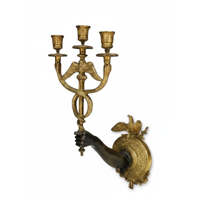 French Empire Ormolu and Bronze Three-Light Wall Sconce with Caduceus Arm, 1880 For Sale - Image 16 of 16