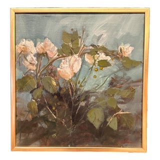 M. Jakobsson, White Flowers, 1950s, Oil on Canvas, Framed For Sale