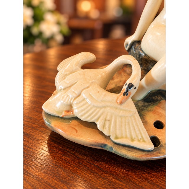 1920s Weller Muskota Leda and the Swan Figural Art Pottery Flower Frog For Sale - Image 6 of 9