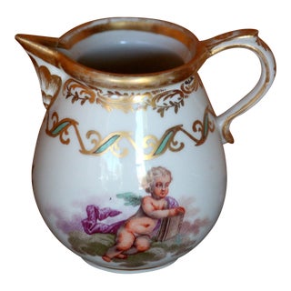 18th Century Royal Vienna Hand Painted Cherubs and Floral Ornate Scroll Creamer For Sale