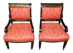 19th Century Set of 2 Ebonized Neo Grec Brass Inlaid Parlor Chairs Attributed to Herter