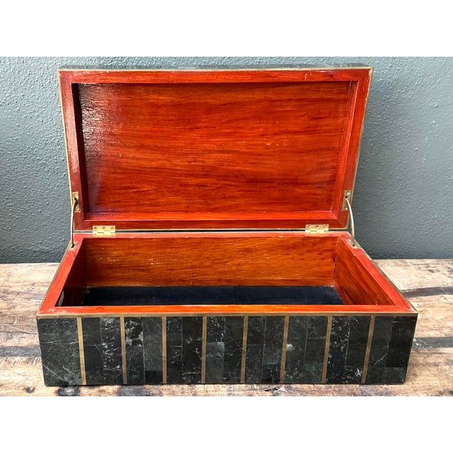 Vintage Tessellated Brass and Stone Box For Sale - Image 12 of 12