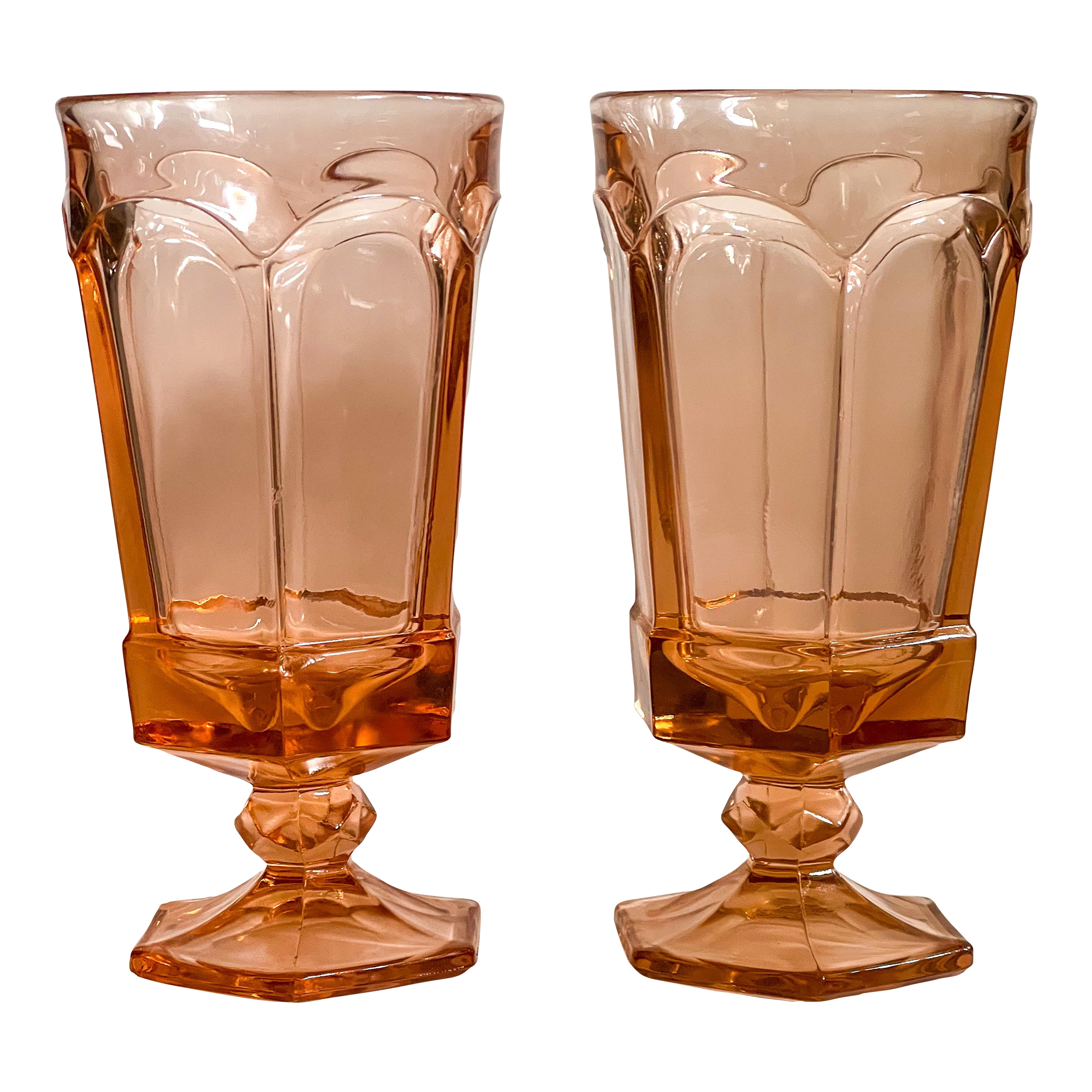 1980's Virginia Peach Glass Tumblers- A Pair | Chairish