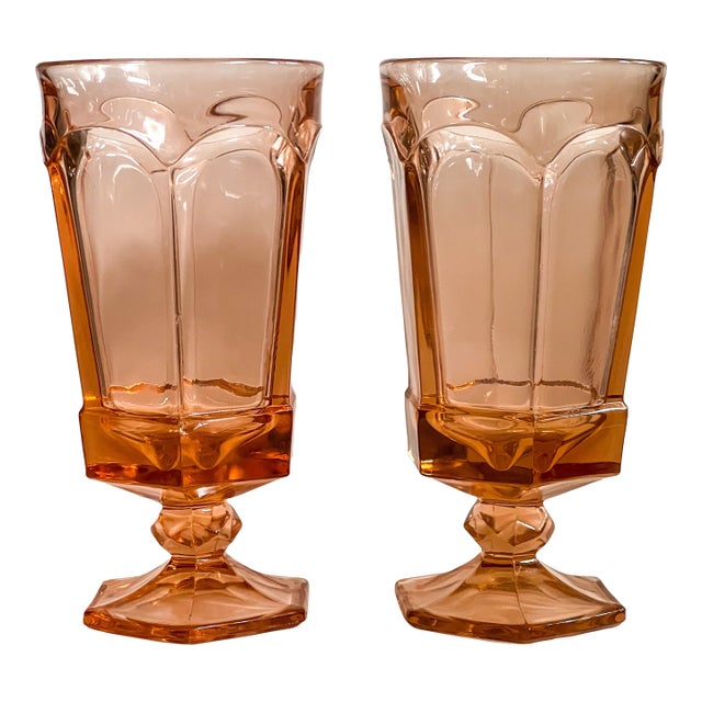 1980’s “Virginia” Peach Glass Tumblers- A Pair For Sale