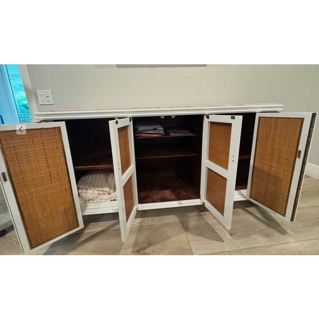 Mid-Century Modern Mid Century Modern Marble and Wicker Credenza For Sale - Image 3 of 10