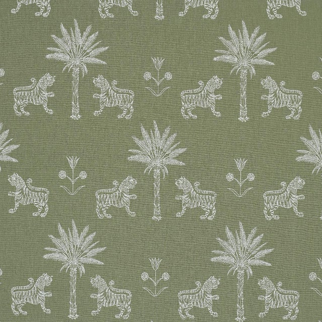 Schumacher Tiger Palm Silhouette Outdoor Fabric In Sage For Sale