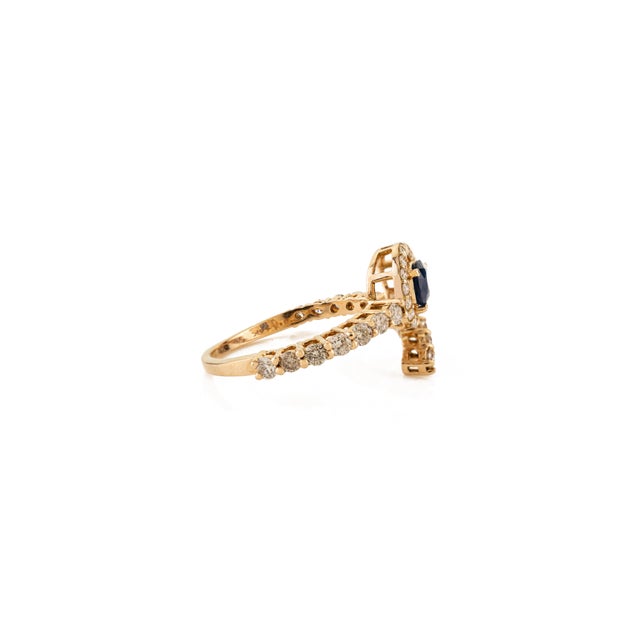 Not Yet Made - Made To Order 14k Yellow Gold Pear-Shape Blue Sapphire & Diamond Bypass Ring Size 6 For Sale - Image 5 of 13