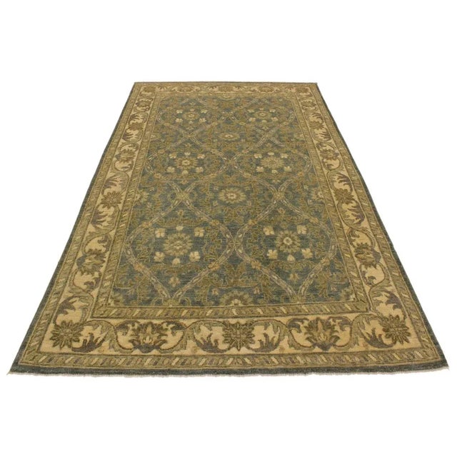 1990s Contemporary Kafkaz Light Blue & Ivory Hand-Knotted Rug - 4'1 X 5'10 For Sale - Image 4 of 8