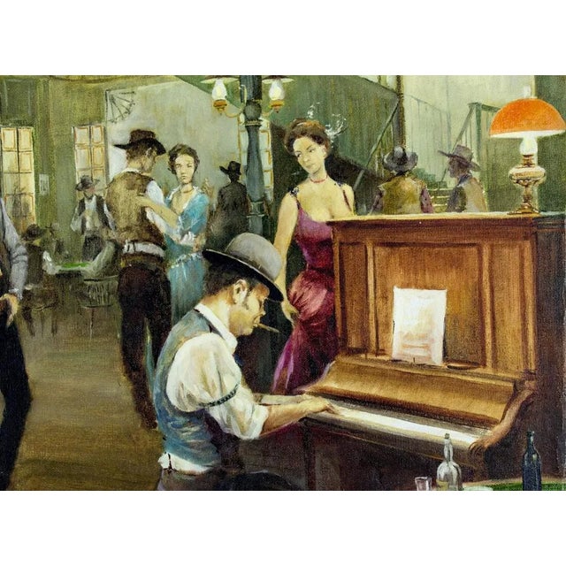 Realism Vintage "Saloon Scene", Joan Albert (Spain, Ca,1919-), on Canvas, Oil Painting For Sale - Image 3 of 11