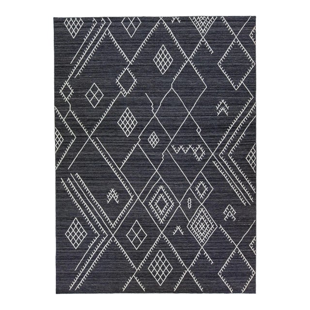 Early 21st Century Dark Grey Apadana's Flatweave Kilim Wool Rug With Geometric Motif For Sale
