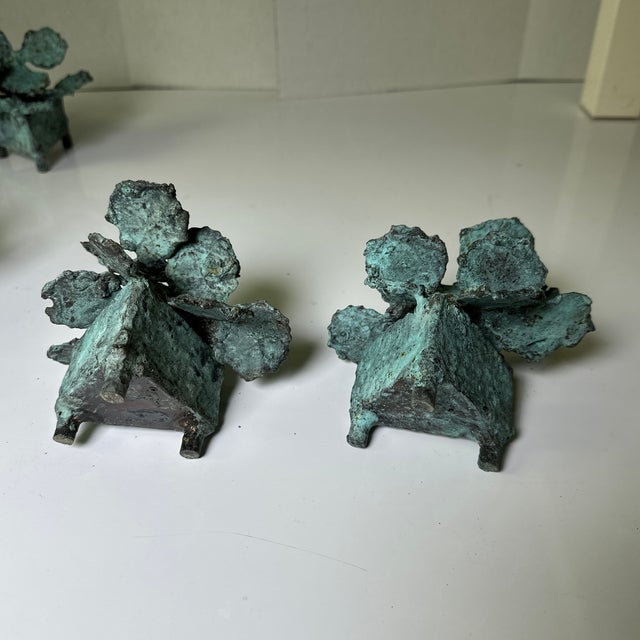 1990s 1990s Bronze Flowers in Triangular Pots With Feet. For Sale - Image 5 of 11