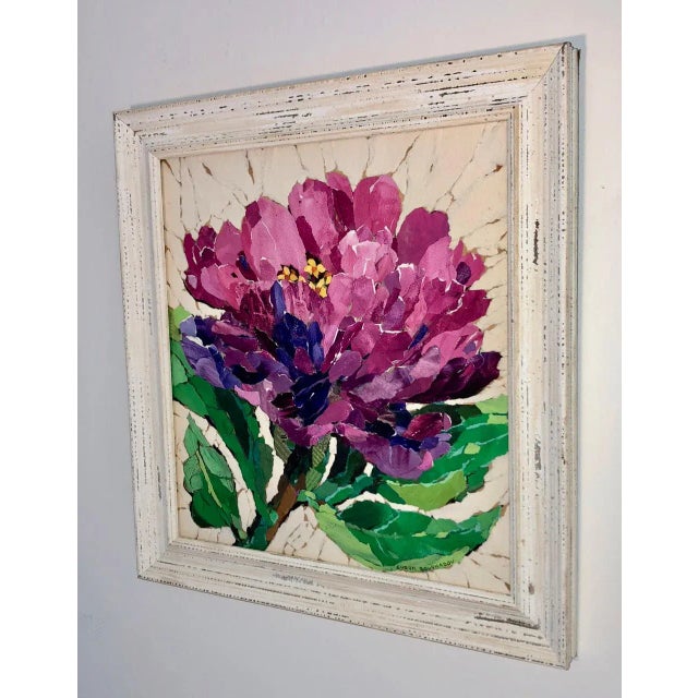 Violet Zinnia Collage Painting For Sale - Image 4 of 7