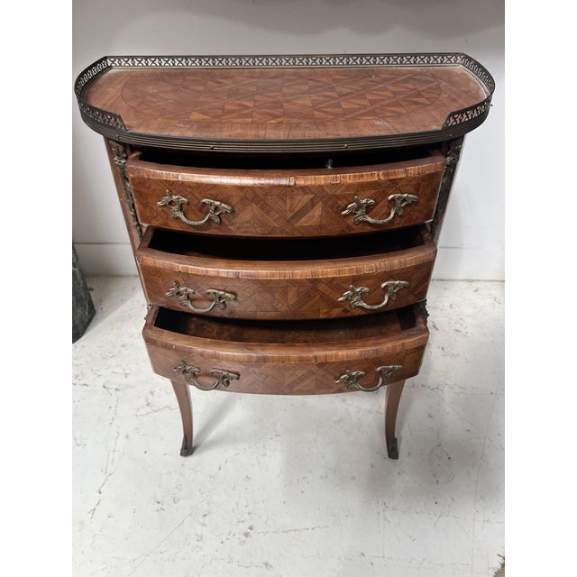 Wood Louis XV Style Marquetry Half-Moon Commode with Cube Base, 1900s For Sale - Image 7 of 11