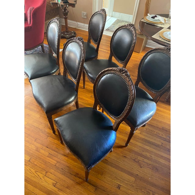 Vintage Oval Medallion Dining Room Chairs Louis XVI Set of 6 For Sale - Image 11 of 13
