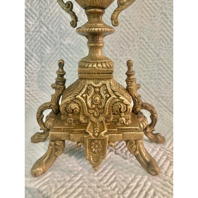 1930s 1930’s - 1950’s Pair of Continental Rococo Revival Griffin Handle Candelabra in Aged Gilt Metal For Sale - Image 5 of 12