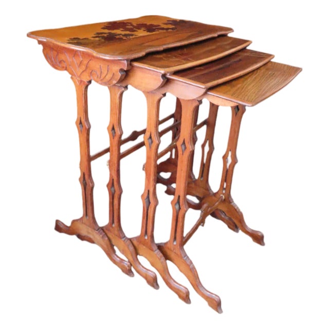 Émile Gallé Marquetry Landscape Nesting Tables Set For Sale