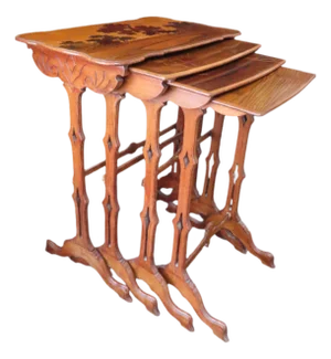 Émile Gallé Marquetry Landscape Nesting Tables Set