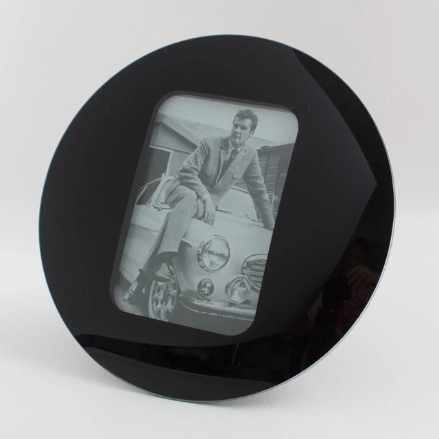 Space Age Black Glass Round Picture Frame | Chairish