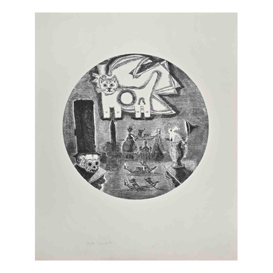 Gianpaolo Berto, The Cat, Etching, 1974 For Sale