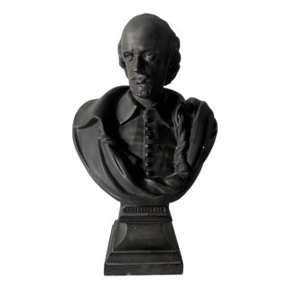 Vintage Cast Metal Bust of William Shakespeare on Pedestal Base For Sale