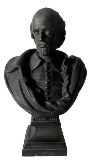 Vintage Cast Metal Bust of William Shakespeare on Pedestal Base