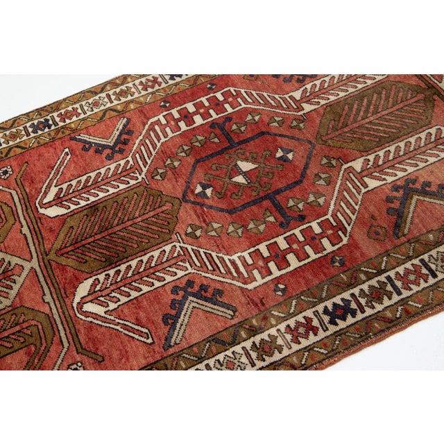 Red Rust Persian Heriz Handmade Wool Rug With a Tribal Pattern For Sale - Image 8 of 8