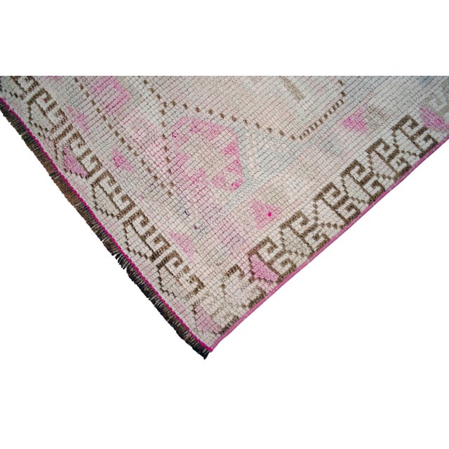 1970s Hand-Knotted Tribal Turkish Hallway Rug Pink - 2′10″ × 12′1″ For Sale - Image 9 of 10