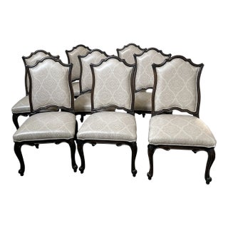 Fairfield Carved Wood & Taupe Velvet Dining Chairs - Set of 8 For Sale