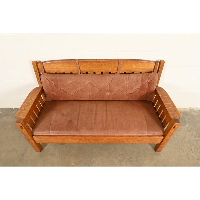 Early 20th Century Harden Furniture Antique Mission Oak Arts & Crafts Settle Sofa or Bench, Circa 1910 For Sale - Image 5 of 13