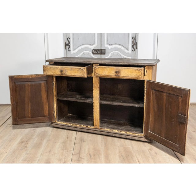 Brown 17th Century Italian Distressed Paint Wooden Buffet with Carved Diamond Motifs For Sale - Image 8 of 12