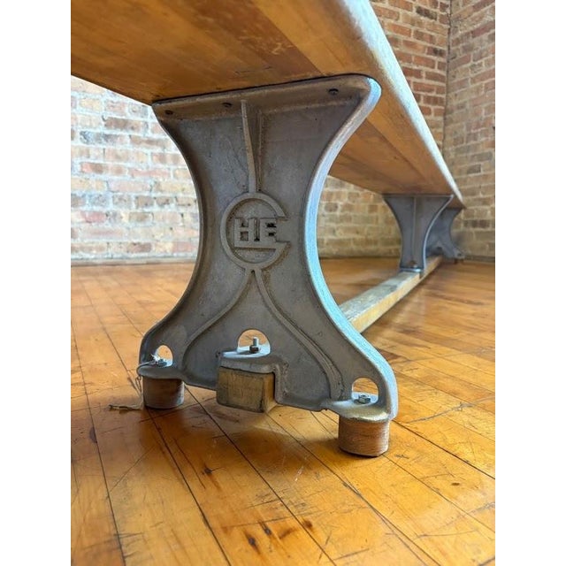 10-Foot Antique Industrial Maple Butcher Block & Cast Iron Locker Room Bench For Sale - Image 9 of 16