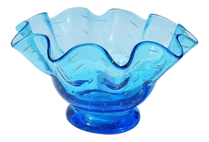 Mid Century Modern Italian Abstract Blue Murano Art Glass Draped Handkerchief Bowl Vase or Vessel