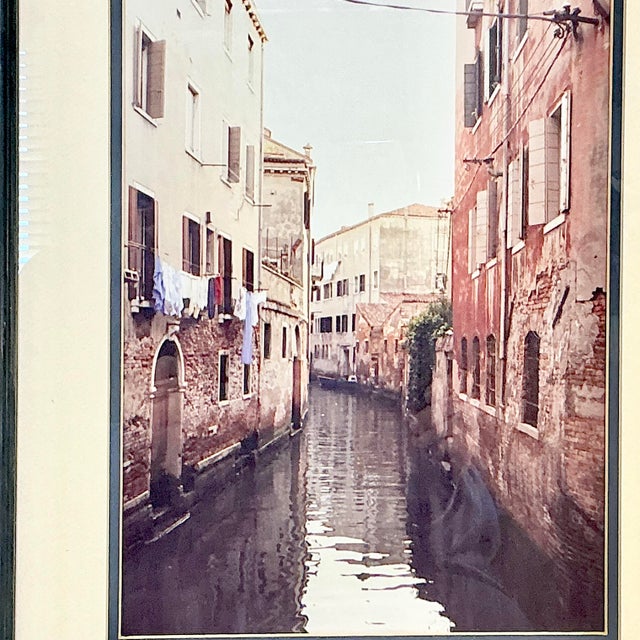 Wood 1980s Vintage Italian Boho Chic Cityscape Residential Canal Framed Photography, Laundry Day. For Sale - Image 7 of 13