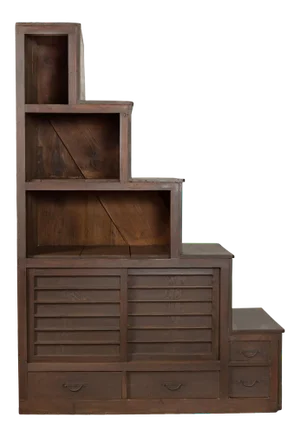Japanese Taishō Period Staircase Tansu Cabinet with Sliding Doors and Drawers
