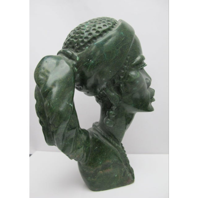 Mid 20th Century Shona J Chirunga African Carved Verdite Green Stone Figural Bust Sculpture For Sale - Image 5 of 12