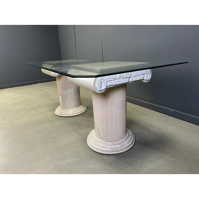Vintage Tesselated Stone Pedestal Dining Table from Maithland Smith, 1970s, in Very Good conditions. Designed 1970 to 1979...