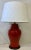 2020s Porcelain Temple Jar Table Lamp in a Red Crackle Finish on a Wooden Base With White Barrel Lampshade For Sale - Image 5 of 12