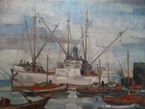 Richmond Irwin Kelsey: Santa Barbara Harbor Painting