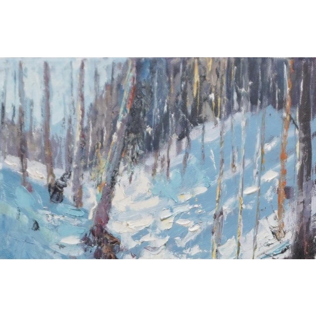 Original oil landscape by Sean Wu, The forest stream in winter sparkles in the sunlight