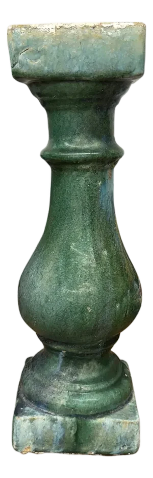 Green Glaze Ceramic Columns with Weathered Texture