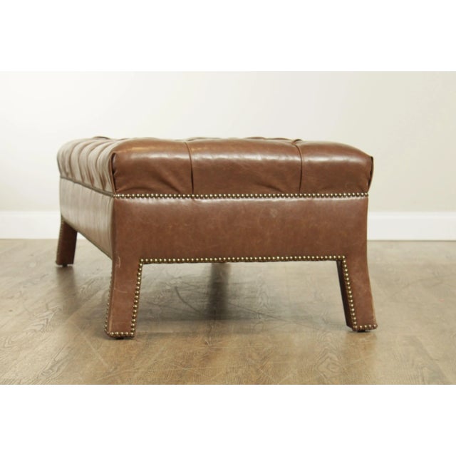 1990s Brown Leather Tufted Long Bench For Sale - Image 5 of 13