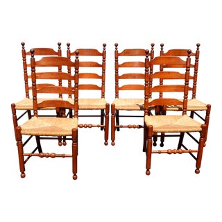 Six French Country Hitchcock Dining Rooms Chairs ~ Rush Ladderback Chairs For Sale